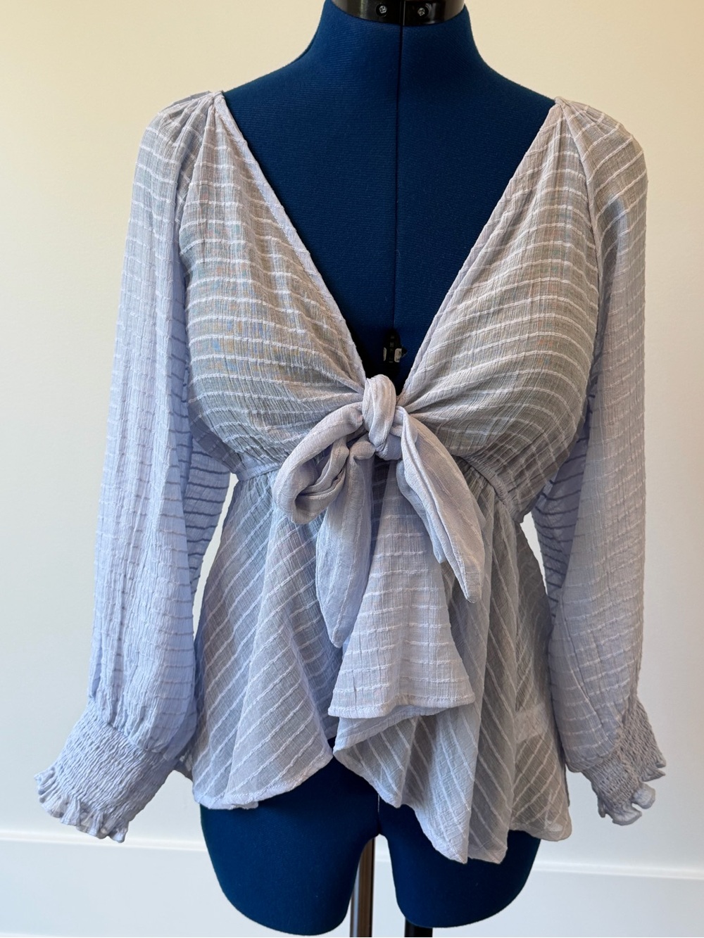 Light Blue Tie-Front Blouse - Women Tops